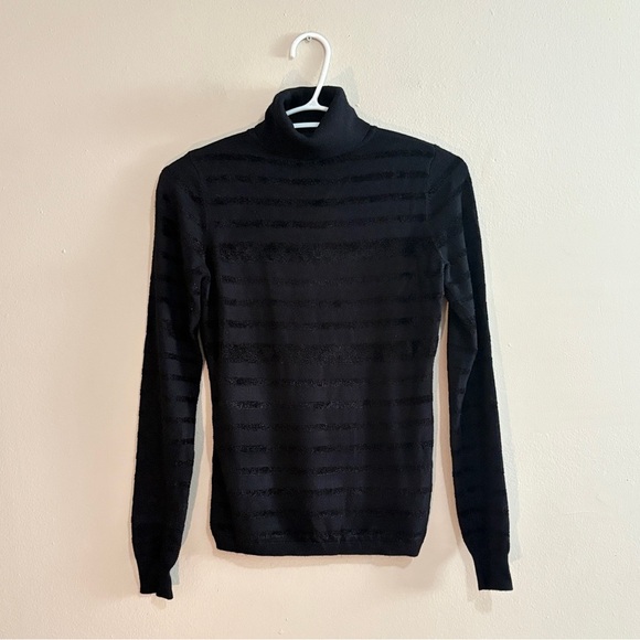Guess Black Turtleneck Sweater with Velvet Textured Stripes - Picture 1 of 13